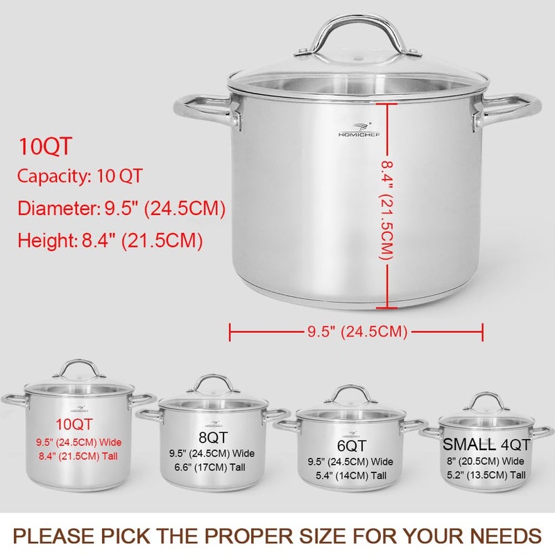 HOMICHEF 10 Quart Stock Pot With Glass Lid - Nickel Free Stainless Steel 10 Qt Pots With Handle - Mirror Polished StockPot 10 Quart - Induction Cooking Pots With Lid - Healthy Soup Pot - Image 4